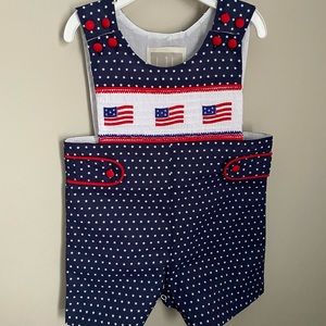 Lil Cactus American flag Fourth of July smocked jon jon shortall NWT